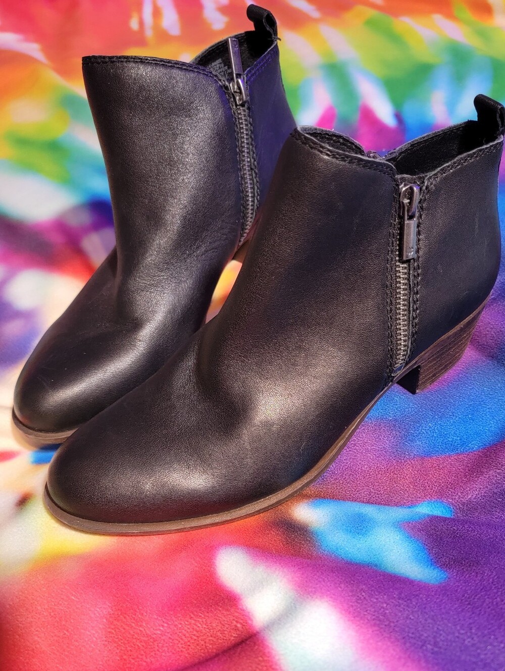 Lucky Brand Black Leather Side-Zip Ankle Booties Size 8